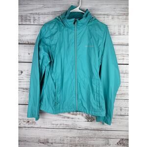 Columbia Teal Lightweight Rain Jacket Medium Nylon Outdoors Hiking Waterproof